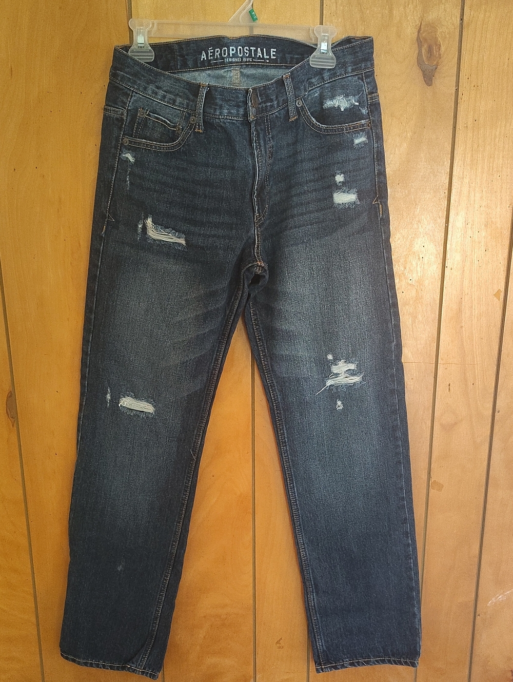 Aeropostale Men’s Slim Straight Distressed Dark Blue Jeans